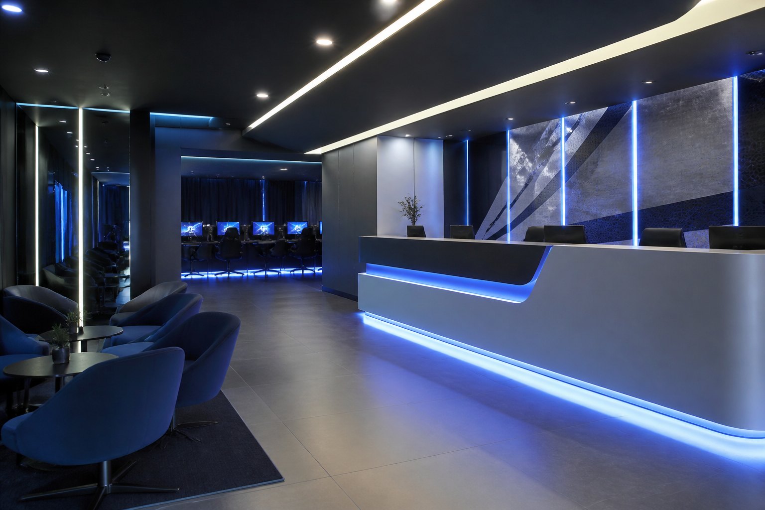 Entrance and front desk of the LAN HARBOR gaming club